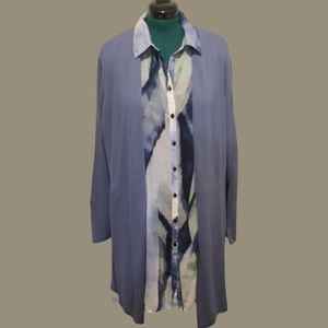 CHICO’S LIGHTWEIGHT PATTERNED BLACK/BLUE/GREEN MID-THIGH TOP AND SWEATER
